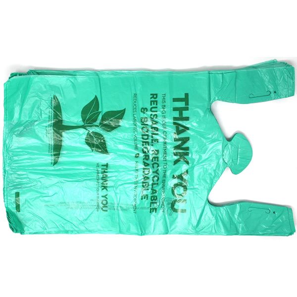 Green PLA + PBAT Plastic Compostable T Shirt Bag 3 Gallon-96 Gallon