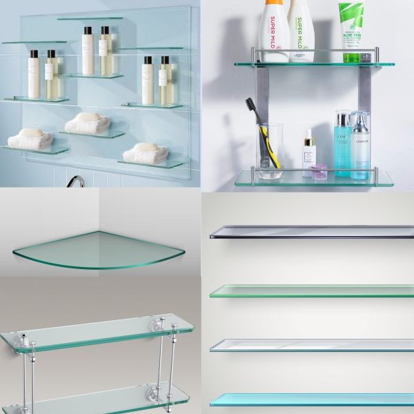 Étagère de salle de bain en verre trempé de 4 mm 5 mm 6 mm 8 mm 10 mm 12 mm Étagère de salle de bain en verre trempé OEM