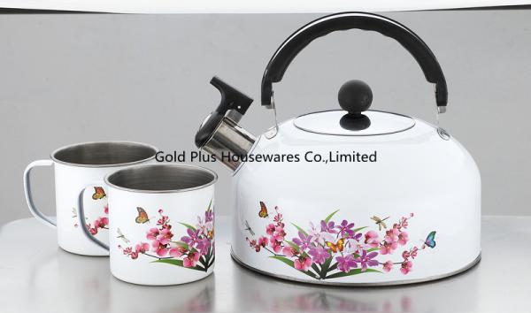 Promotion Kitchen 0.11cbm Stainless Steel Tea Kettle With Two Mugs