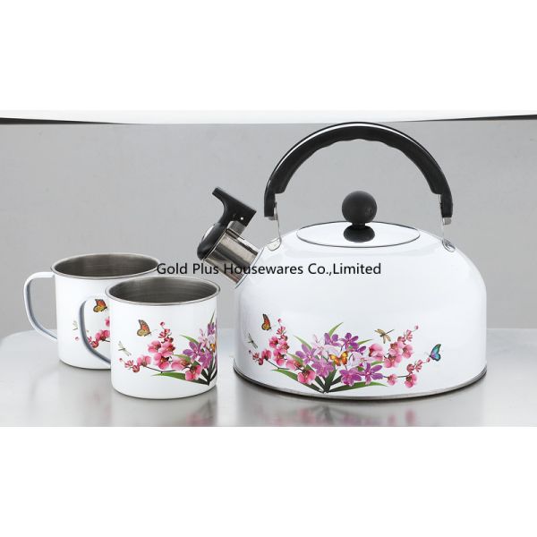 Safety Alarm 0.11cbm Stainless Steel Whistle Kettle With 2 Cups