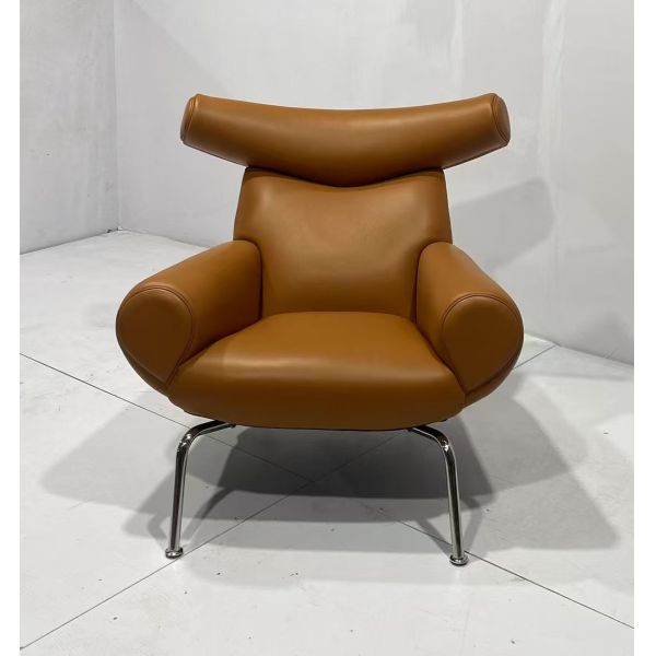 Leather Wood Metal Designer Living Room Chair Luxury Lounge Armchair Modern Sofa Contemporary Wing Back Accent Chair