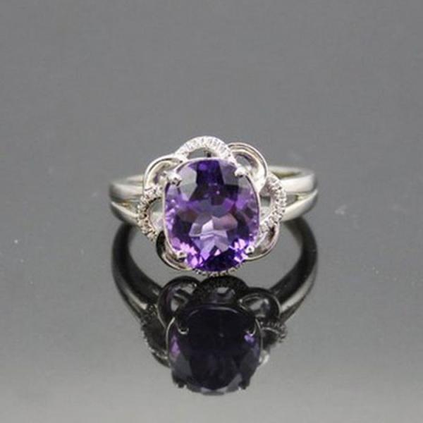 925 Silver Ring with 8mmX10mm Oval Blue Topaz  Cubic Zirocnia Ring(F275)