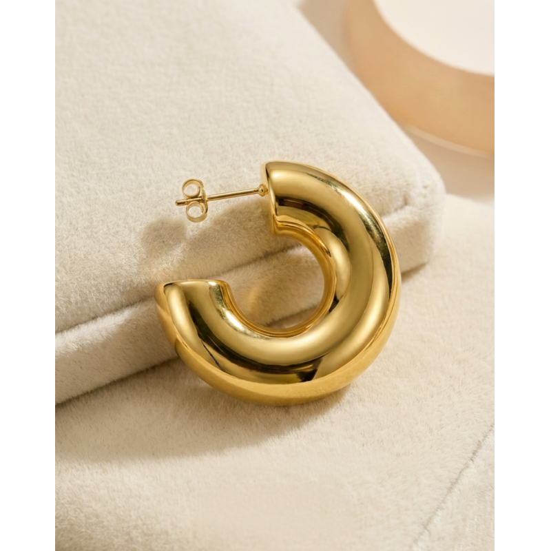 Waterproof Hypoallergenic Lightweight 18K Gold Plated Chunky Hoop Earrings for Women