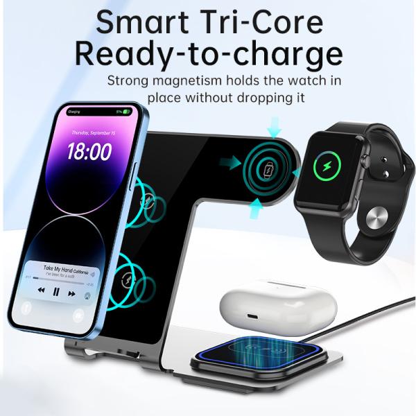 3 em 1 bracket liga de alumínio carregador sem fio para telefone earphone relógios
