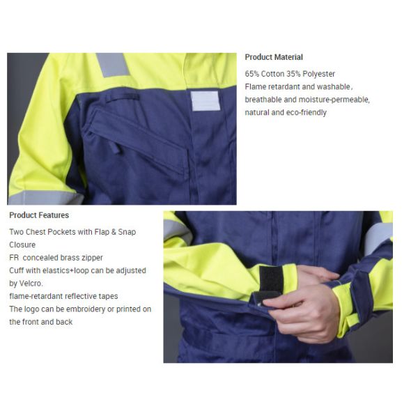 Огнезамедлительное 35% полиэстер 65% хлопок защитной одежды безопасности костюма Coverall безопасности