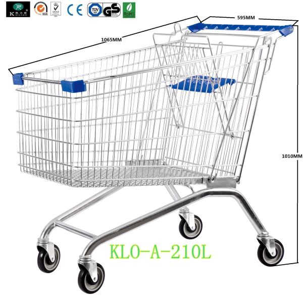 European style 210L Supermarket Shopping Carts with swivel TPE/PU casters