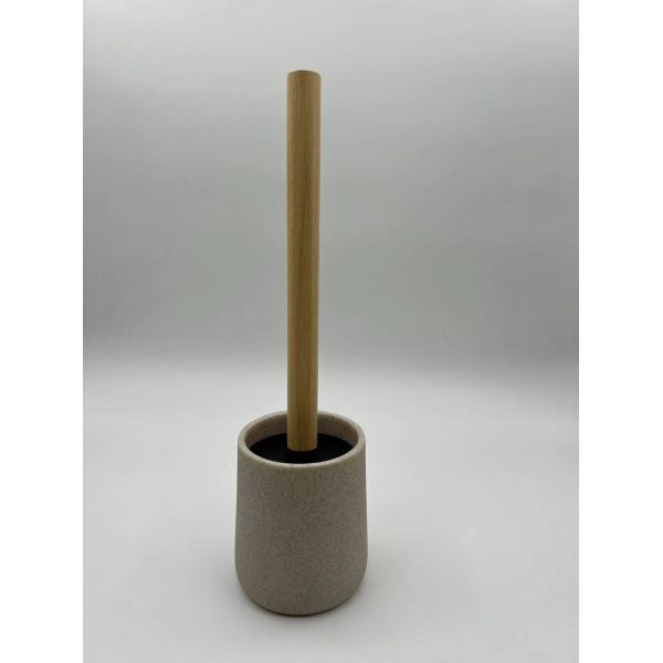 Аксессуары для ванной комнаты из песчаника с деревянным держателем мыльной тарелки и туалетными щетками в форме круглого тапеля