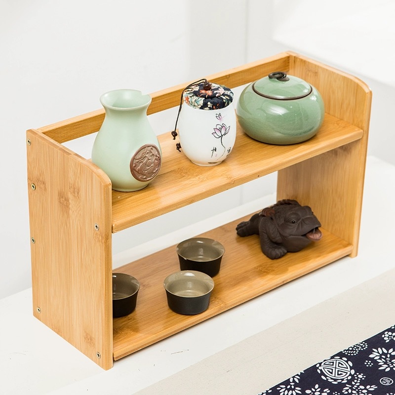 Custom Size Antique Double-Layer Solid Wood Book Kitchen Storage Rack Cup Holder for Tea Coffee Cups Dinnerware