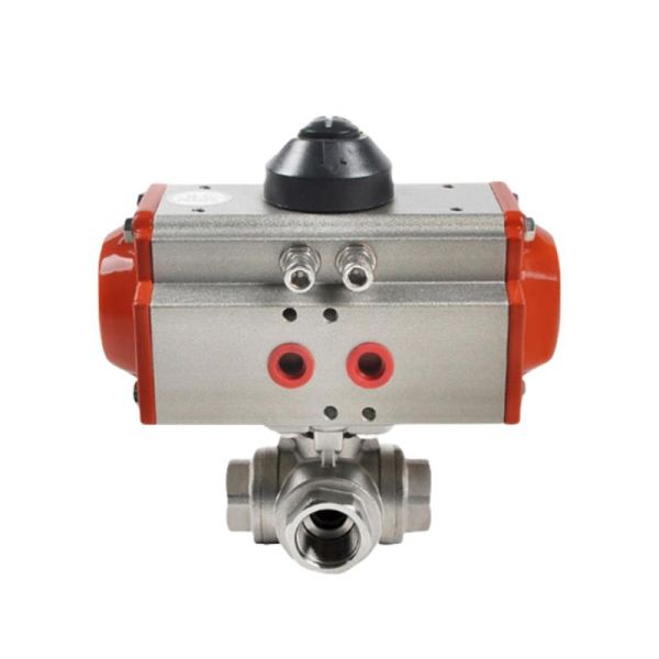 Stainless Steel 3 Way Internal Thread Pneumatic Ball Valve Double/Single Acting Pneumatic Actuator Female Threaded Ball Valve