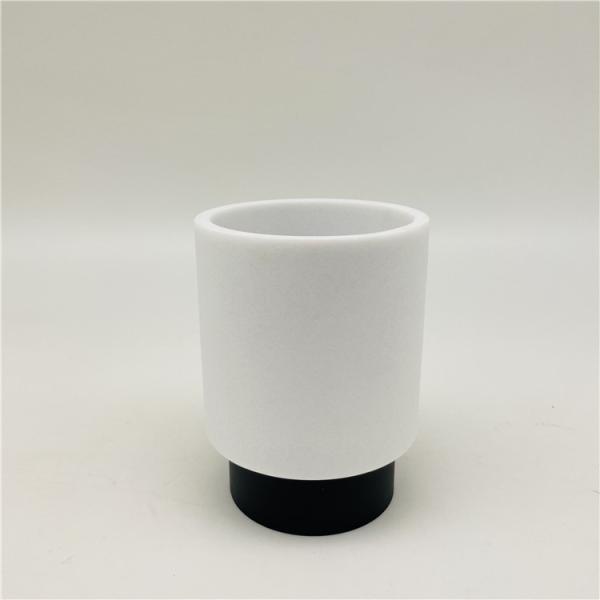 White Sand Stone Polyresin Bathroom Accessories Set Round Tumbler Holder With Black Metal