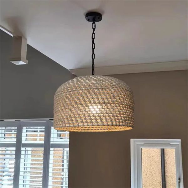 rustic hanging lamp Dining Room Kitchen Wabi sabi Jute Rope Pendant Lights(WH-WP-105)