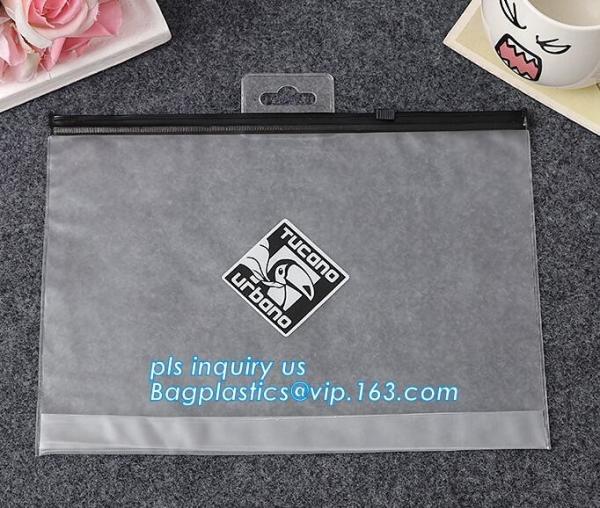 cosmetic bag promotional printed plastic bag, Clear frosted matte plastic PVC apparel bag with zipper top, zipper top cl