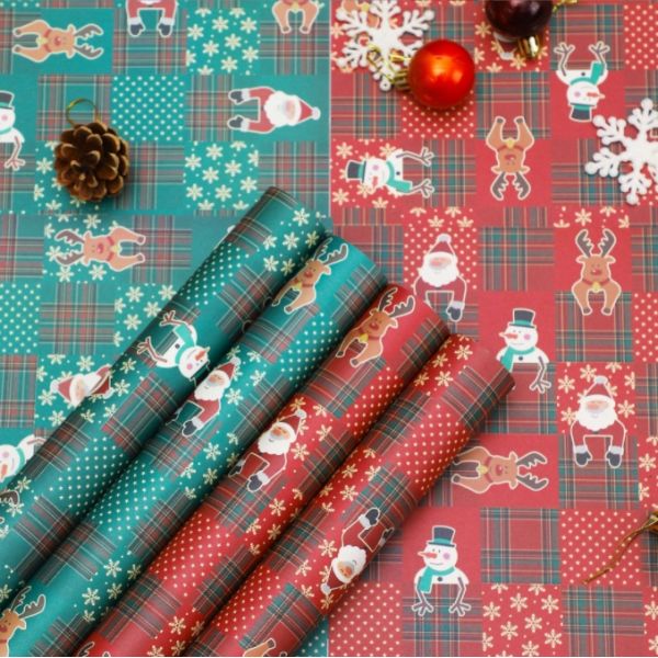 Flower Shop Gift Wrapping Paper with Santa Claus and Snowman Design on Waterproof Kraft Paper