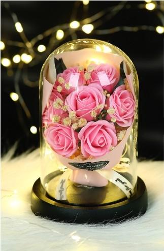 Valentine's Day gift for girlfriend practical creative soap rose glass cover ornaments advanced immortal flower birthday girl