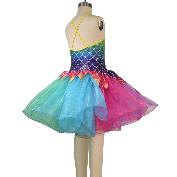 Rainbow Skirt Fish Dance Tutu Dress Wear Halter Triangle Top Back Crossing Straps