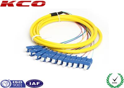 Trança ótica 2.5m do mono modo do único modo da trança da fibra ótica do fanout das fibras de SC/UPC 12