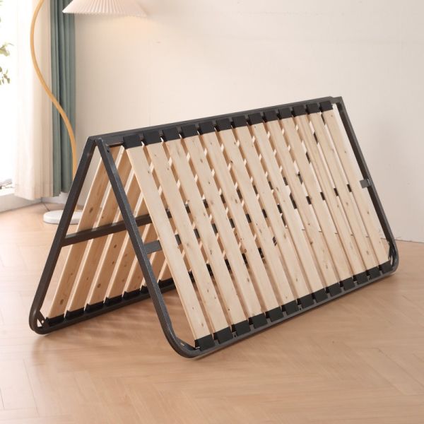 Foldable Metal Pine Wood Platform Bed Frame with Minimalist Design Tool Free Setup High Sturdy Steel No Box Spring Needed