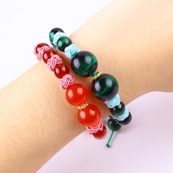 8mm Green Tiger Eye And Red Chalcedony Adjustable Braided Rope Healing Balance Bead Bracelet