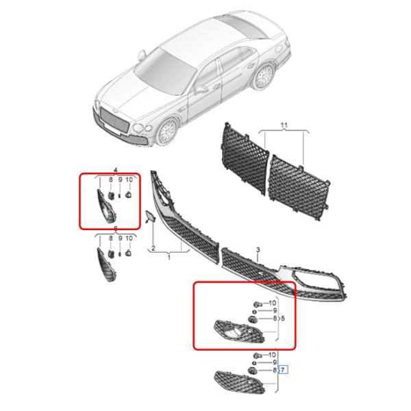 With Acc Black Front Bumper Air Guide Grille Kit For Bentley Flying Spur 2020 OEM 3SE807668C 3SE807668E 3SE807667C 3SE807667E