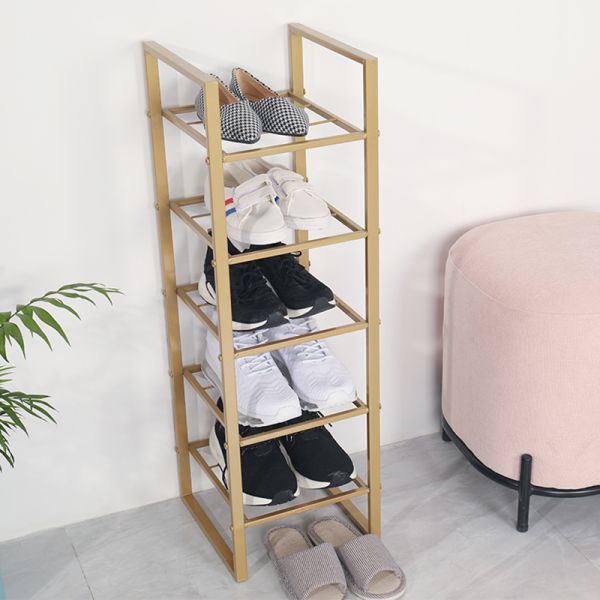 NO Folded 4 Tiers Dust Proof Shoe Rack Organizer for Home Stainless Steel Metal Design