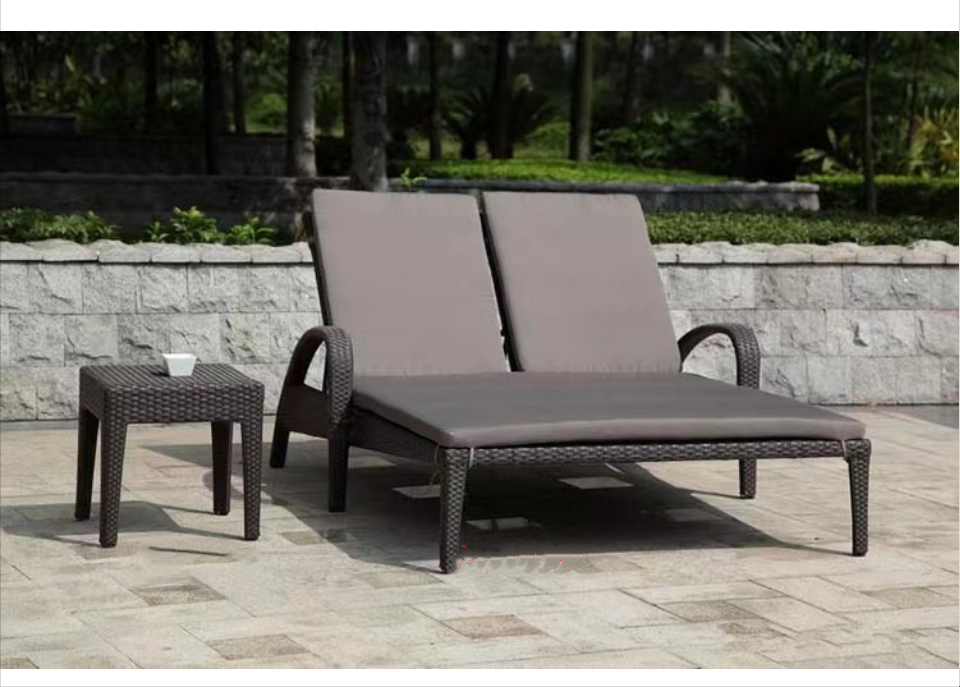 Double People Modern Beach Lounge Chair Wide Seater Lounger Bed with Foldable Design