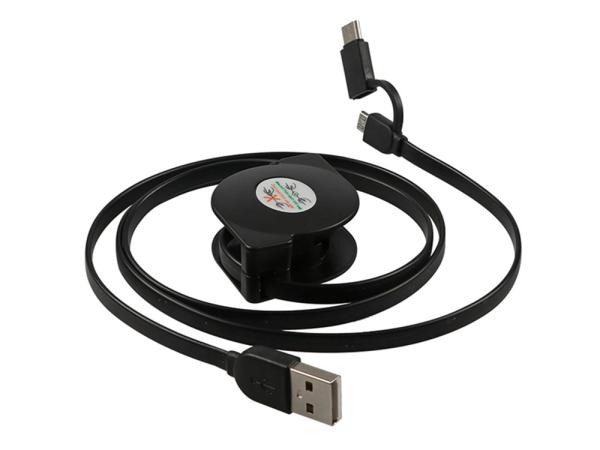 Retractable 2 In 1 Micro Usb Type C Charger , Length 100cm USB Extension Wire