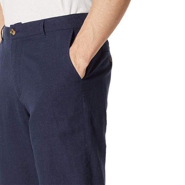 Viscose Blend Mens Linen Shorts Flat Front Breathable Easy Care Solid Black