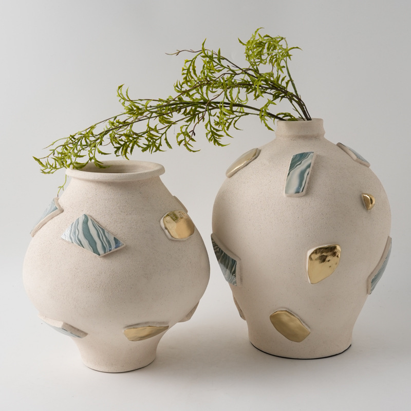 Luxury Handmade Geometric Patch Ceramic Vase