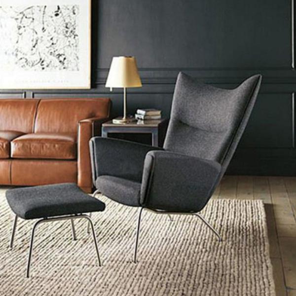 High Back stainless steel legs fabric Hans Wegner Upholstered Wing Customized reclining fabric cozy Lounge Chair
