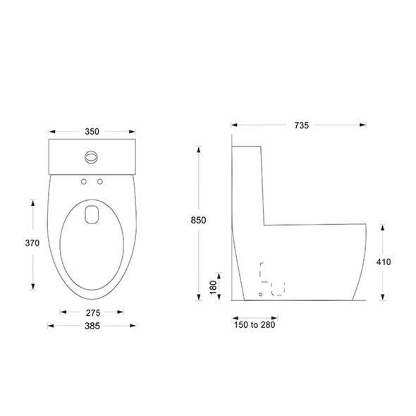 UF One Piece Toilets 350x735x850mm White Bathroom Toilets Durable