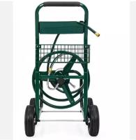 Convenient Hose Storage with Green Steel Frame Hose Reel Cart and Brass Hose Connector