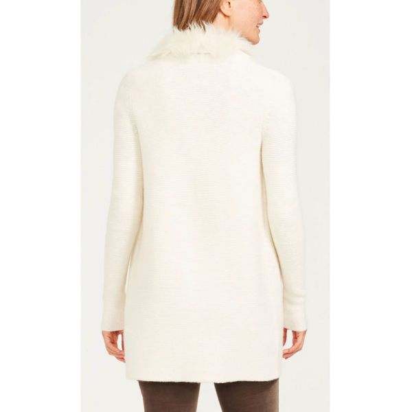 Women ' S Fur Collar Knit Cardigan Sweater 70 Wool 30 Cashmere Material