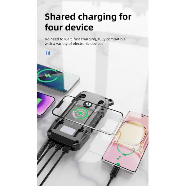 10000mAh Waterproof Solar Power Bank Portable Charger LED Light Cable External Battery Pack
