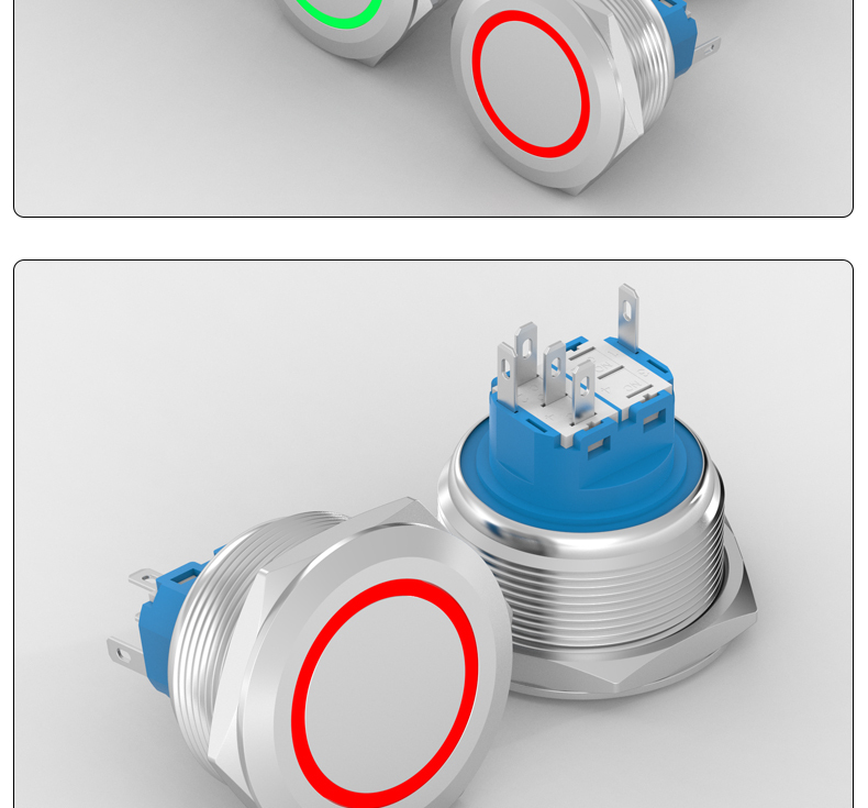 30mm metal push button switch, self-locking reset, with light ring, stainless steel start-stop button