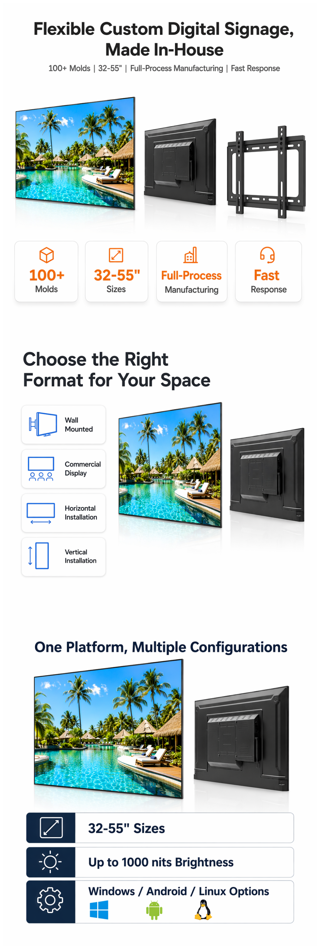 32 Inch Digital Advertising Screen Slimline Android HD LCD Advertising Display Protective Glass For Restaurant Retail Stores