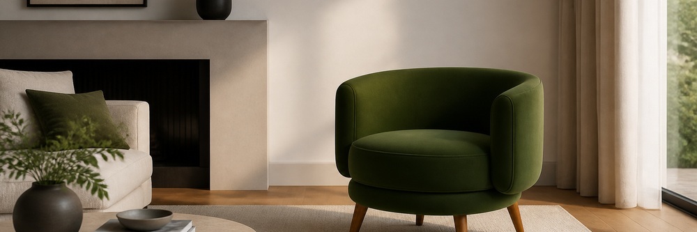 Modern Curved Velvet Barrel Lounge Chair, 1-Seater LGW-400
