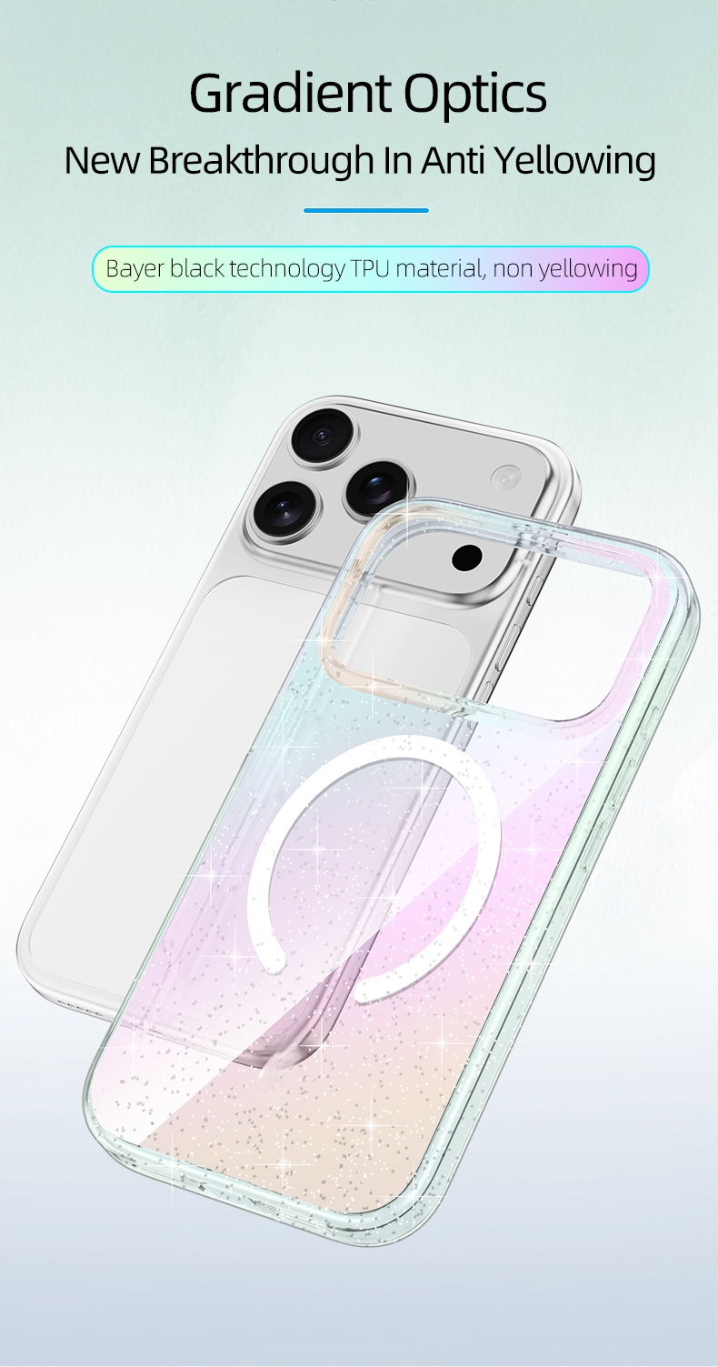 Transparent Magnetic Glitter Ultra-thin Protective case for iPhone 17 Series TPU Shockproof Iridescent Gradient Colors OEM/ODM