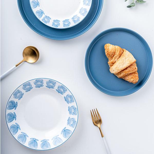 Ceramic European Style Blue Alice Dinnerware Set For Kitchen Tabletop In Elegant Design