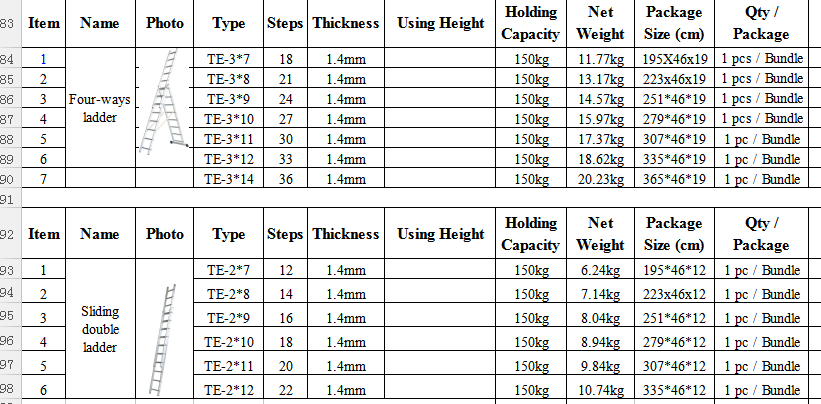 Multipurpose Sliding Aluminum Ladders For Industrial Household