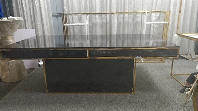 WENDING Black & Gold Rectangular Signing Desk with Back Shelf – Wedding Reception Counter