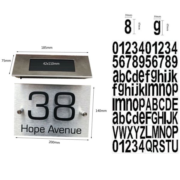 Waterproof Garden Solar Lamp Stainless Steel Solar Powered House Number and LED Light