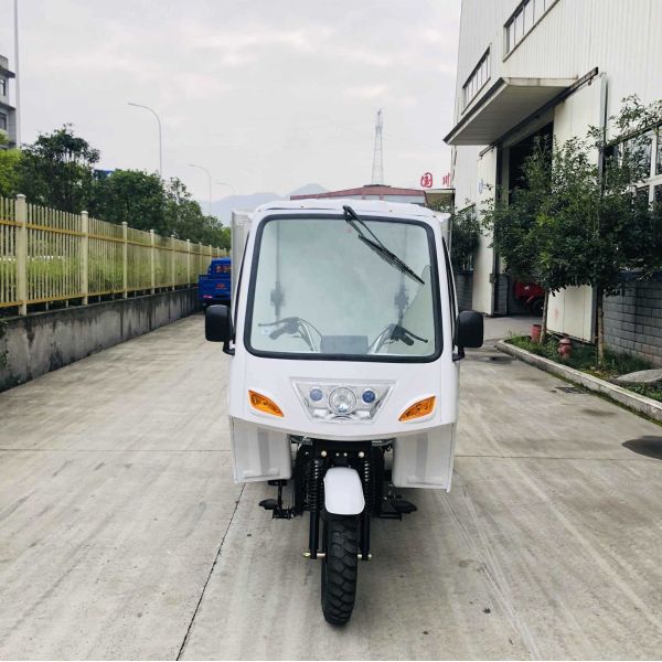 DAYANG Box Cargo Triciclo más largo de cinco ruedas con cuerpo de Lifan blanco y 800W de potencia