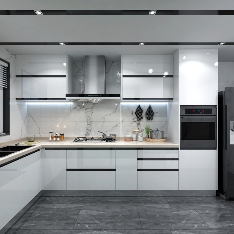 Luxury Zambia Solid Wood White Glossy Silver Kitchen Cabinet Temperature Control Panel