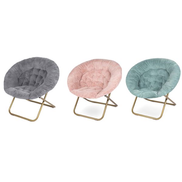 Camping Steel Legs Foldable Moon Chair for Adult and Kid Faux Fur Bedroom Saucer Chair