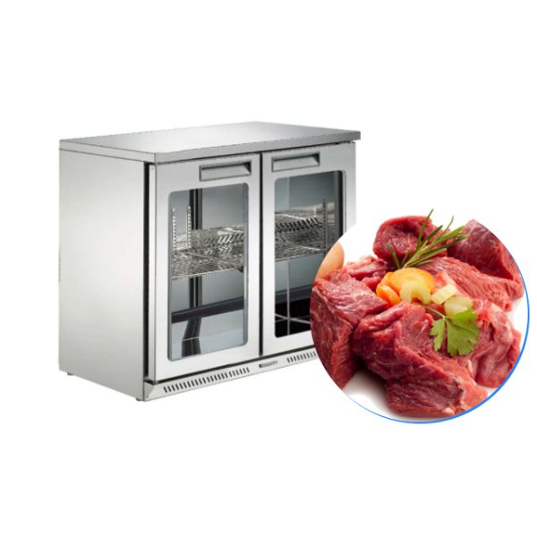 Low Voice Beverage Display Fridge , Clear Glass Double Door Catering Fridge