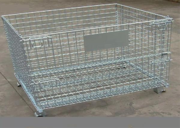 Silver White 6.4 Mm Foldable Wire Mesh Cage Electrostatic Spraying Turnover Logistics Express