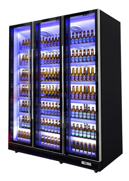 880L Supermercado Display Cooler Dynamic Cooling Tricolor LED Light Vertical Dazzle Chiller de bebidas pretas