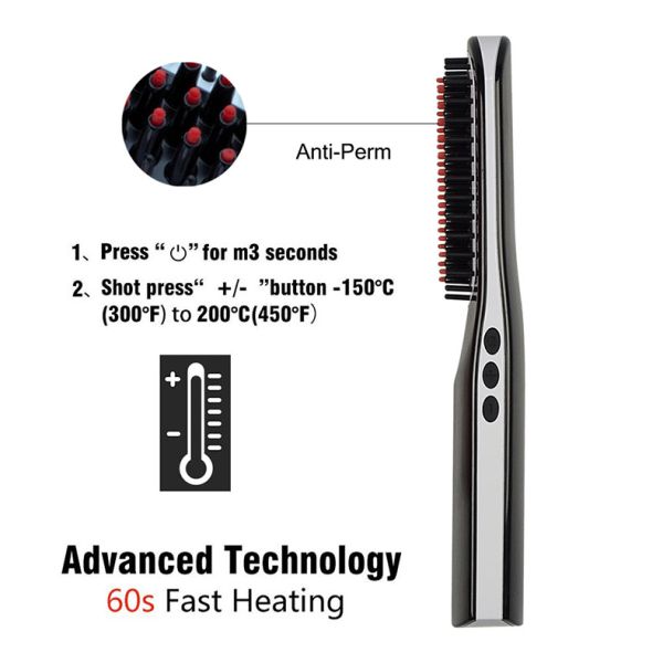 NASV Wireless 2 In1 Flat Iron Hair Straightener Brush Comb USB Plug LCD Display