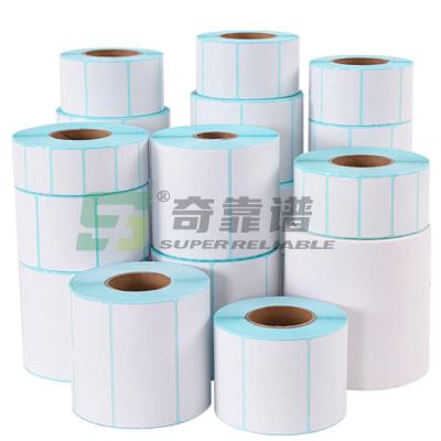 Etiquetas de código de barras térmicas das etiquetas da escala das etiquetas térmicas adesivas com o forro azul do papel glassine
