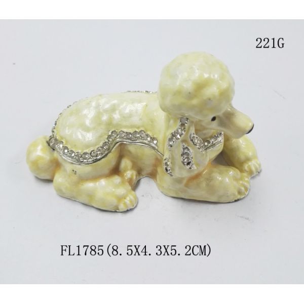 Fashion metal alloy dog trinket Jewelry Box pewter white cute dog trinket Jewelry Box